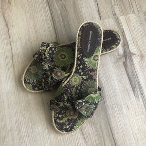 Banana Republic Women's Espadrilles with Green Floral Pattern Kitten Heel